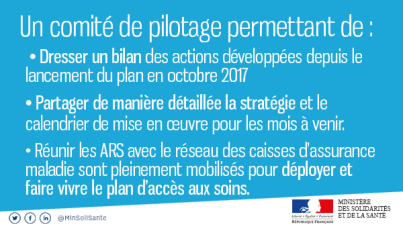 Visuel  présentant les objectifs du comité de suivi national du plan d'accès aux soins