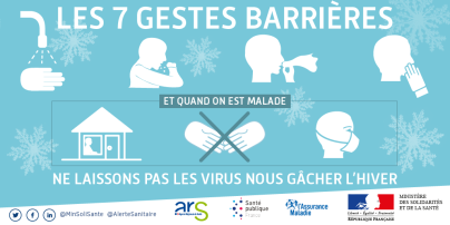 Visuel rappelant les bons gestes pour éviter les virus de l'hiver