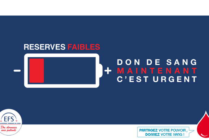 Visuel de la campagne de l'EFS pour le don du sang : "Don du sang, maintenant c'est urgent"